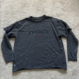 YoungLA Charcoal Long Sleeve Tee with Distressed Design SMALL